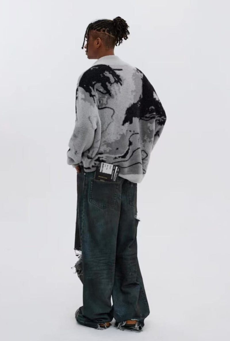 ATRY Irregular Gradient Cardigan Stand Collar Sweater