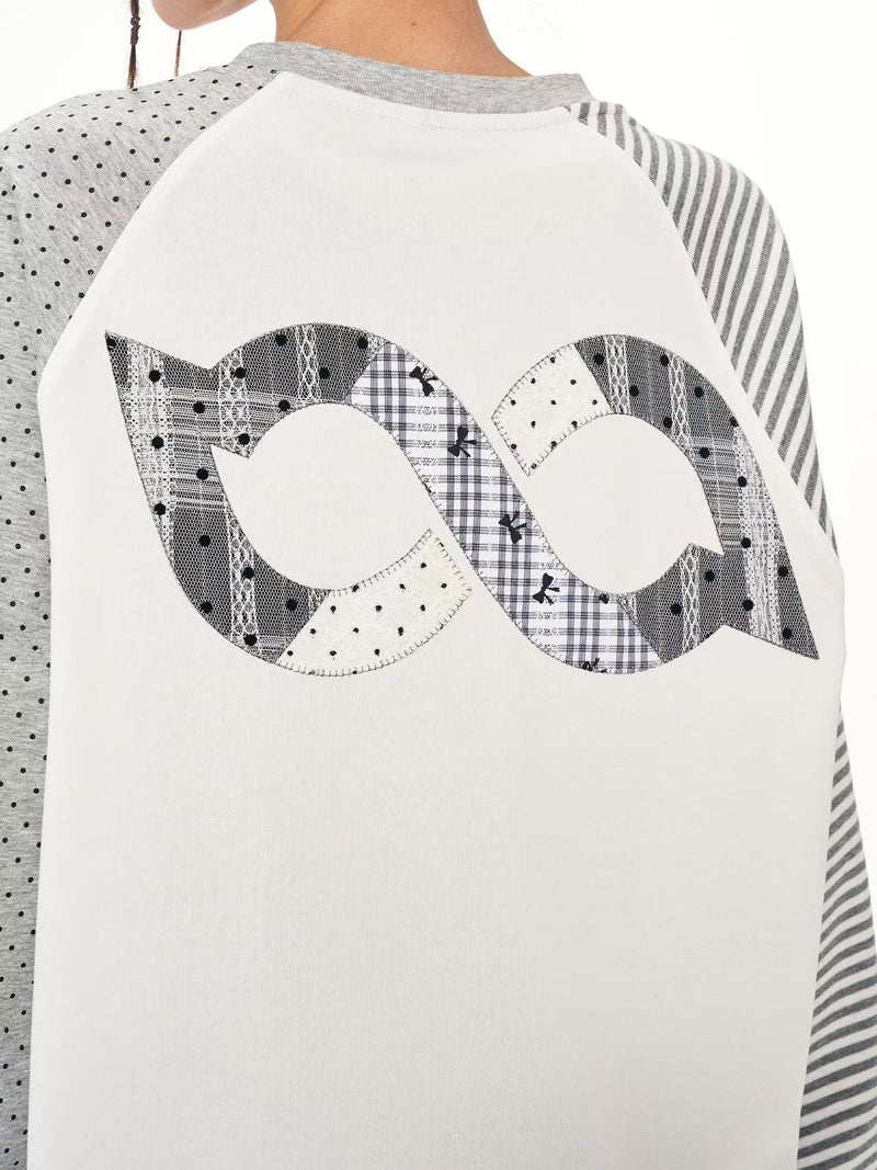 BIPOLAR Polka Dot Striped Raglan Long-sleeves T-shirts