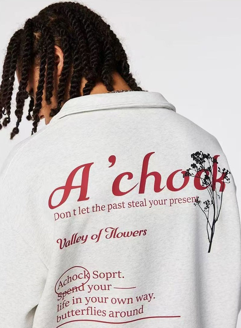 ACHOCK Heavy Butterfly Patch Embroidered Zipper Sweatshirt