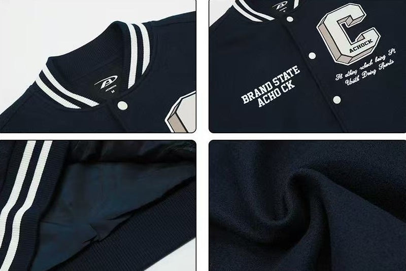 ACHOCK Vintage Embroidery Varsity Jacket