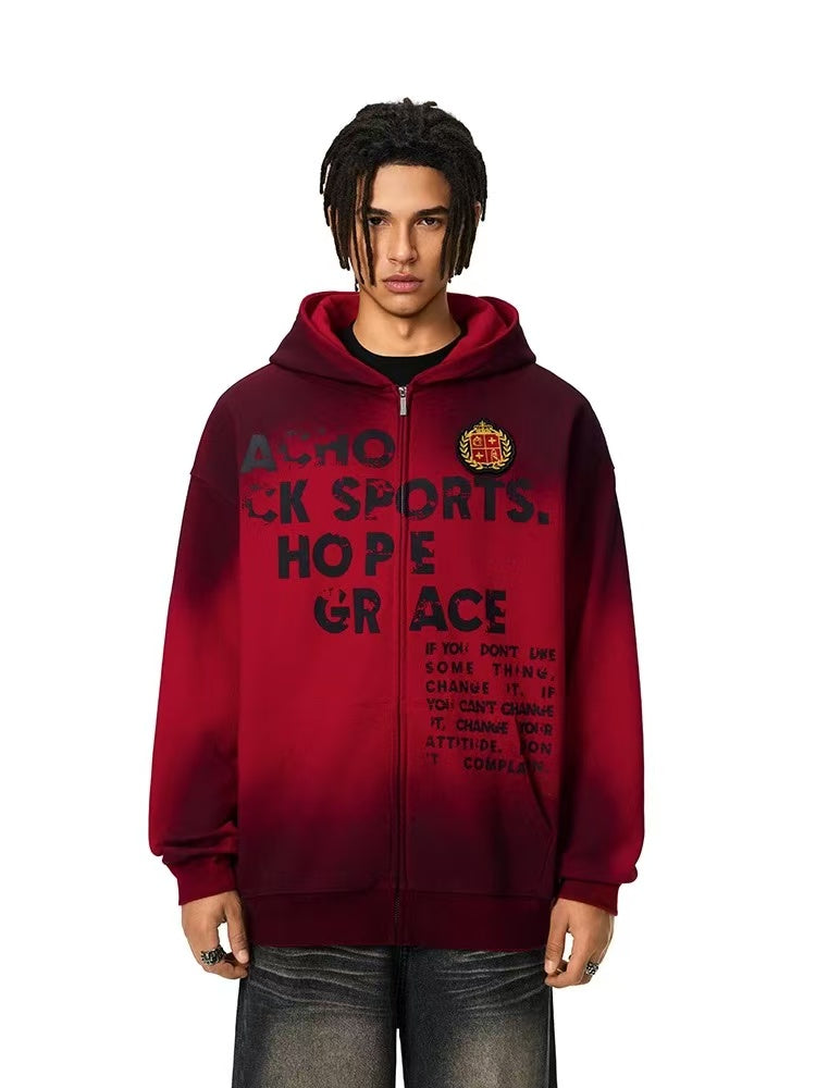ACHOCK Logo High Street Distressed Zipper Sweatshirt