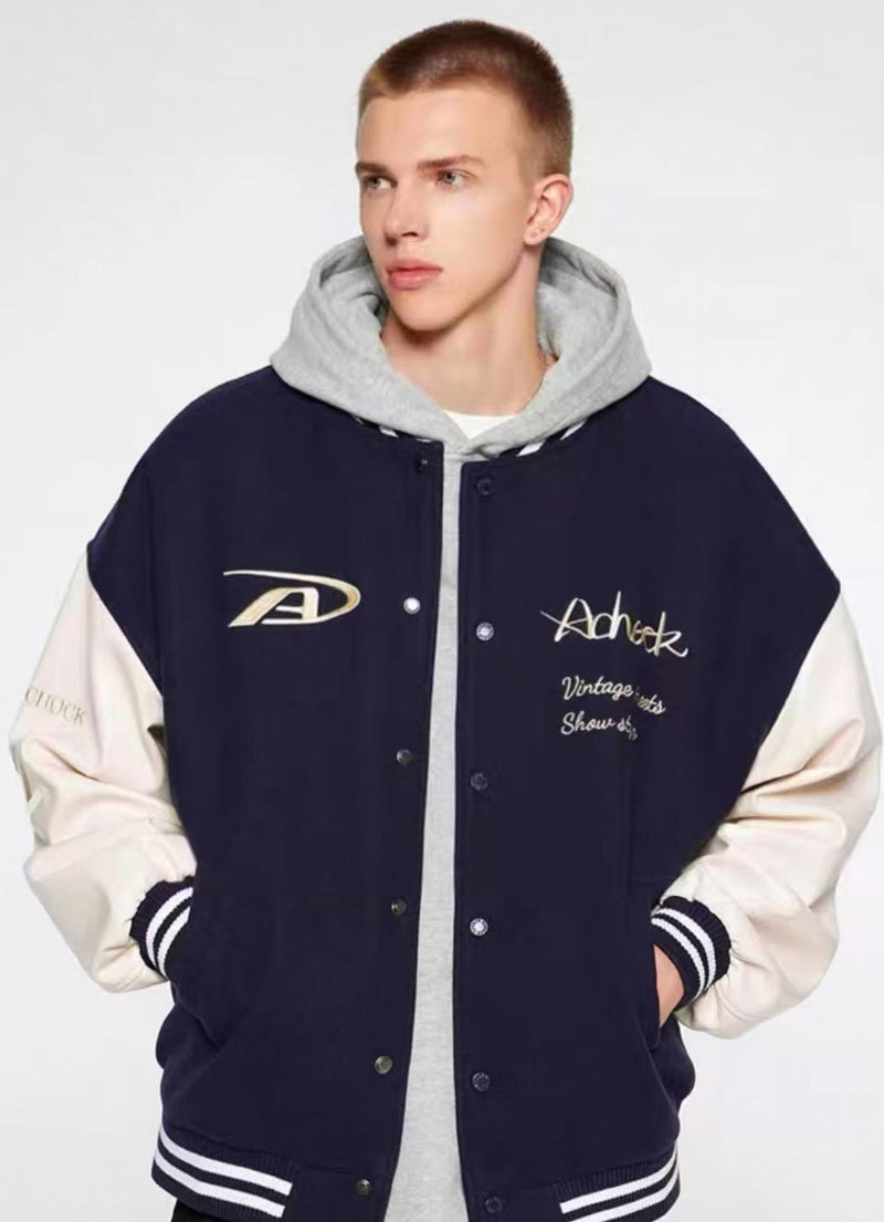 ACHOCK Basic Logo Embroidered Baseball Jacket