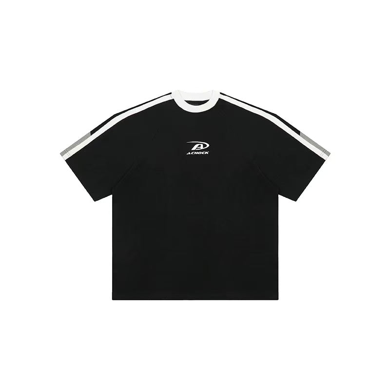 ACHOCK Contrast Color Patchwork Printed T-shirt