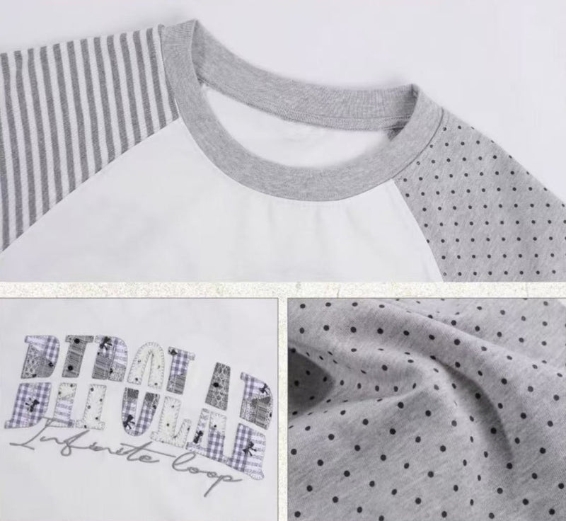 BIPOLAR Polka Dot Striped Raglan Long-sleeves T-shirts