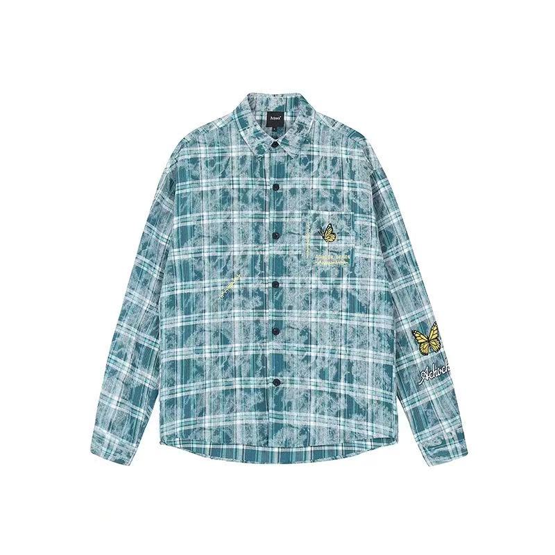 ACHOCK Washed Butterfly Embroidered Long-sleeved Shirt