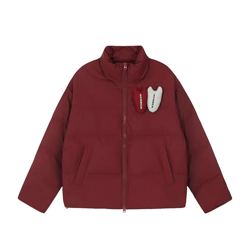 ACHOCK PU Leather Velcro Down Jacket