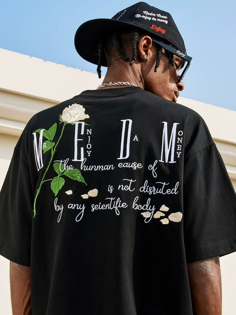 MEDM Rose embroidery Short-sleeved T-shirt