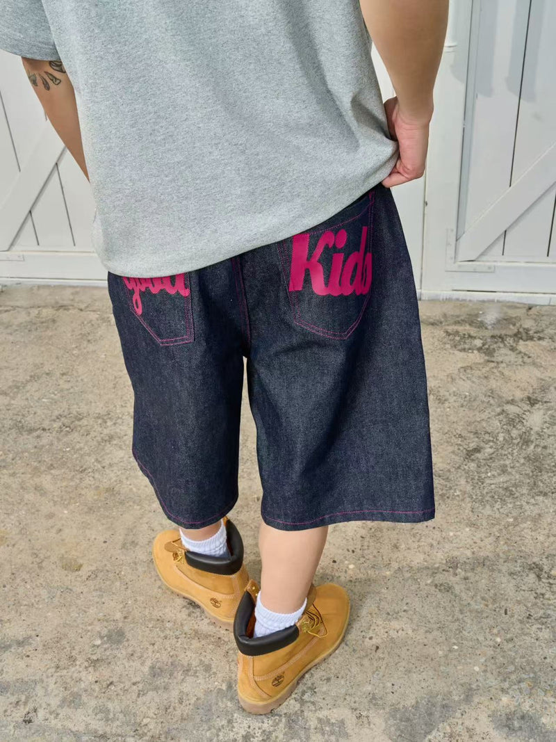 AFGK Pure Color Printed Denim Shorts