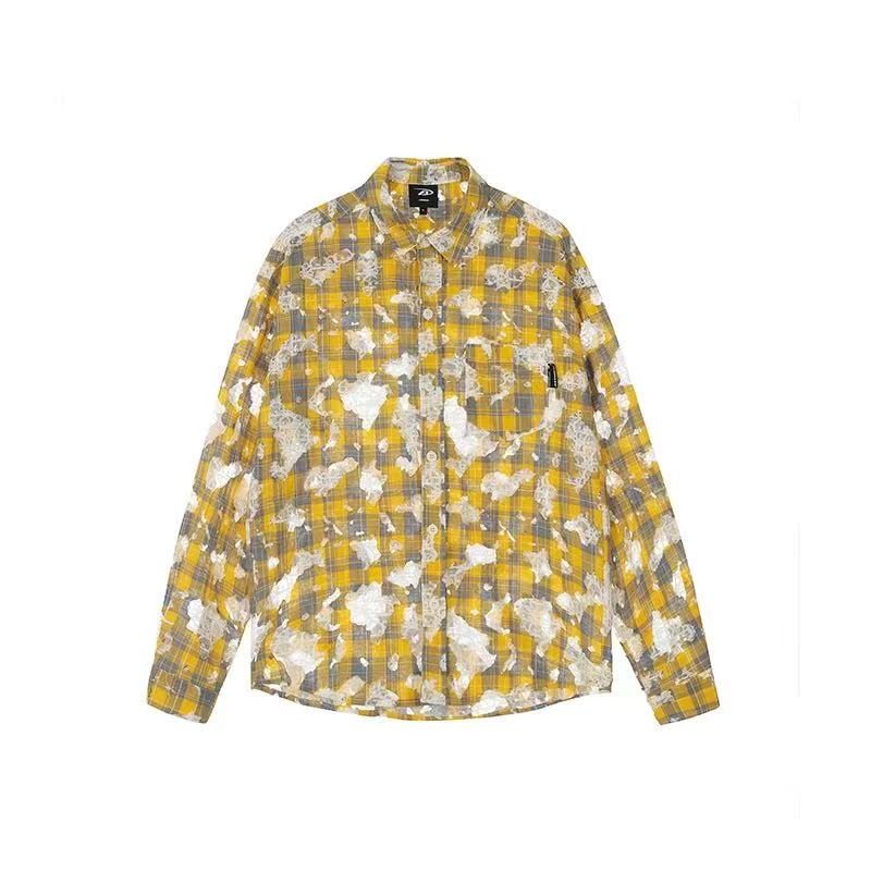 ACHOCK  Lace Lapel Plaid Long-sleeve Shirt