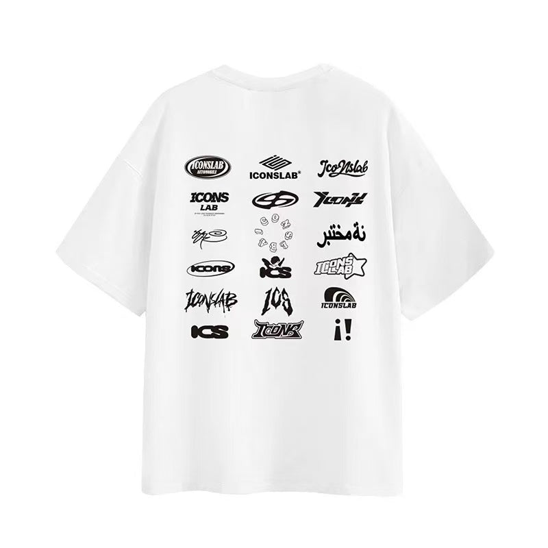 ICONSLAB Multi-logo Crew Neck Printed T-shirt
