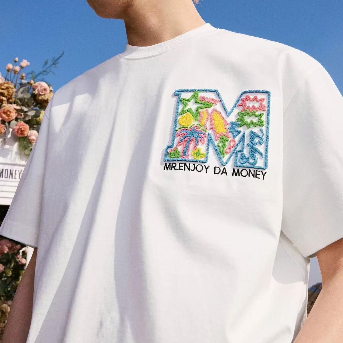 MEDM Coconut Tree Star Embroidered M Logo Summer Short-sleeved T-shirt