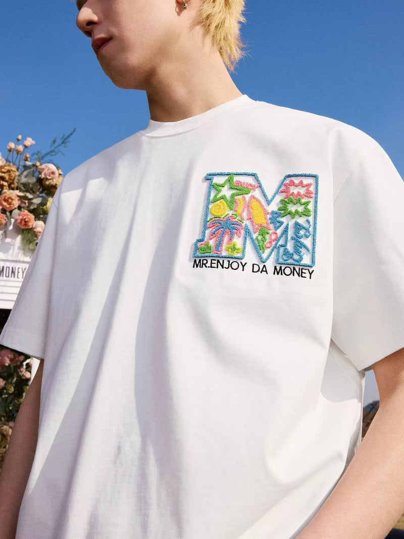 MEDM Coconut Tree Star Embroidered M Logo Summer Short-sleeved T-shirt