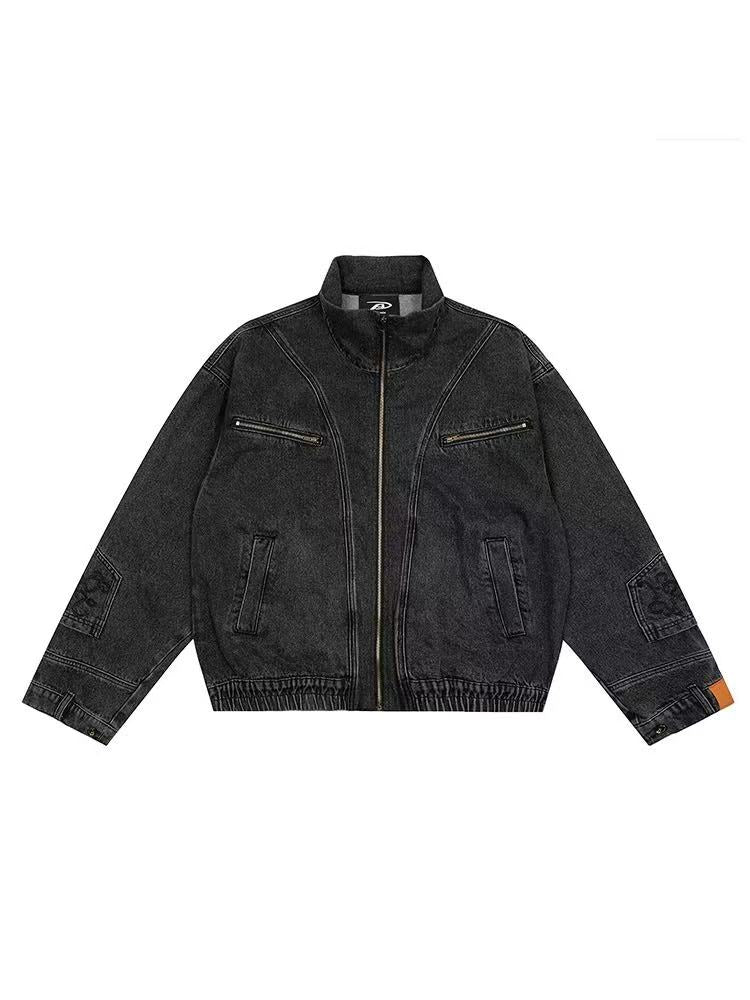 ACHOCK Street Wash Deconstructed Stand Collar Denim Jacket
