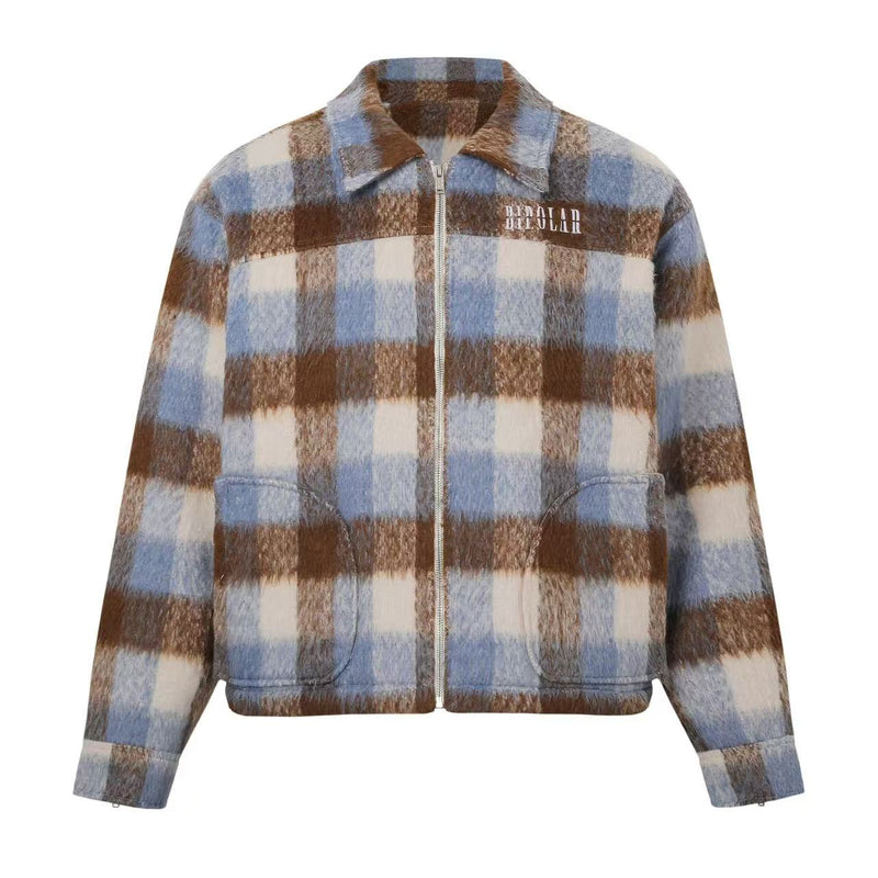 BIPOLAR Plush Plaid Color Block Jacket