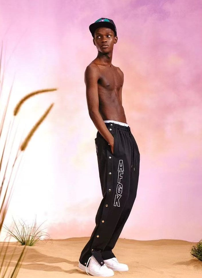 AFGK Basic Letter Casual Buttoned Pants