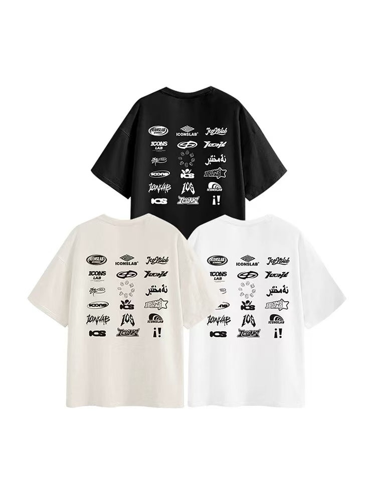 ICONSLAB Multi-logo Crew Neck Printed T-shirt