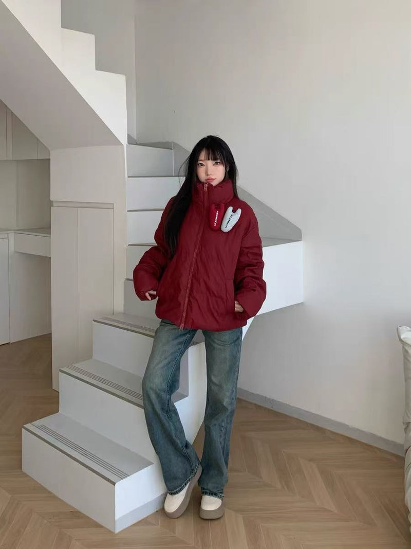 ACHOCK PU Leather Velcro Down Jacket