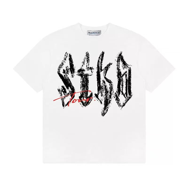 STK Vintage Font Logo Print Crew Neck T-Shirt