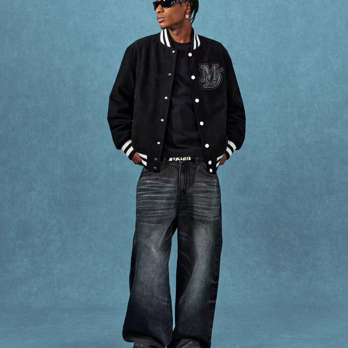 MEDM Suede Diamond-patterned Baseball Jacket