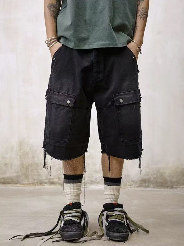 REMEDY Washed Fringed Cargo Shorts