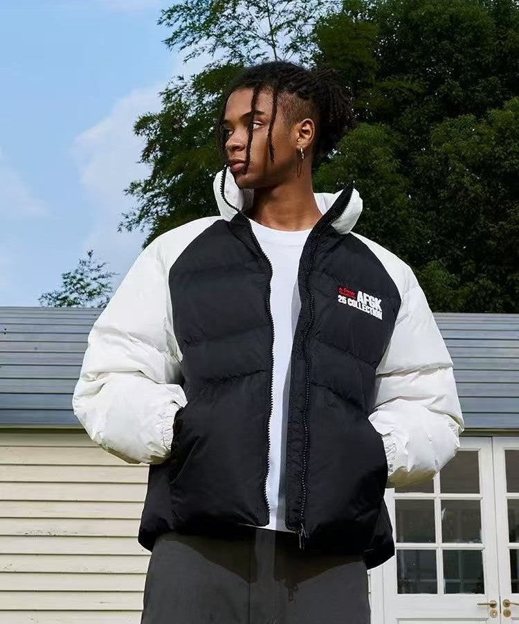 AFGK Raglan Sleeve Color Block Stand Collar Down Jacket