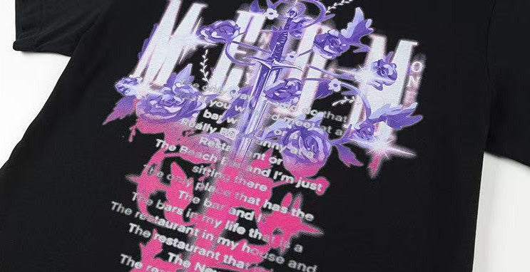 MEDM Rose and Sword Print Short-sleeve T-Shirt