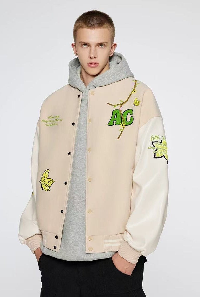 ACHOCK Heavy Hip-hop Flower Vine Embroidery Baseball Jacket