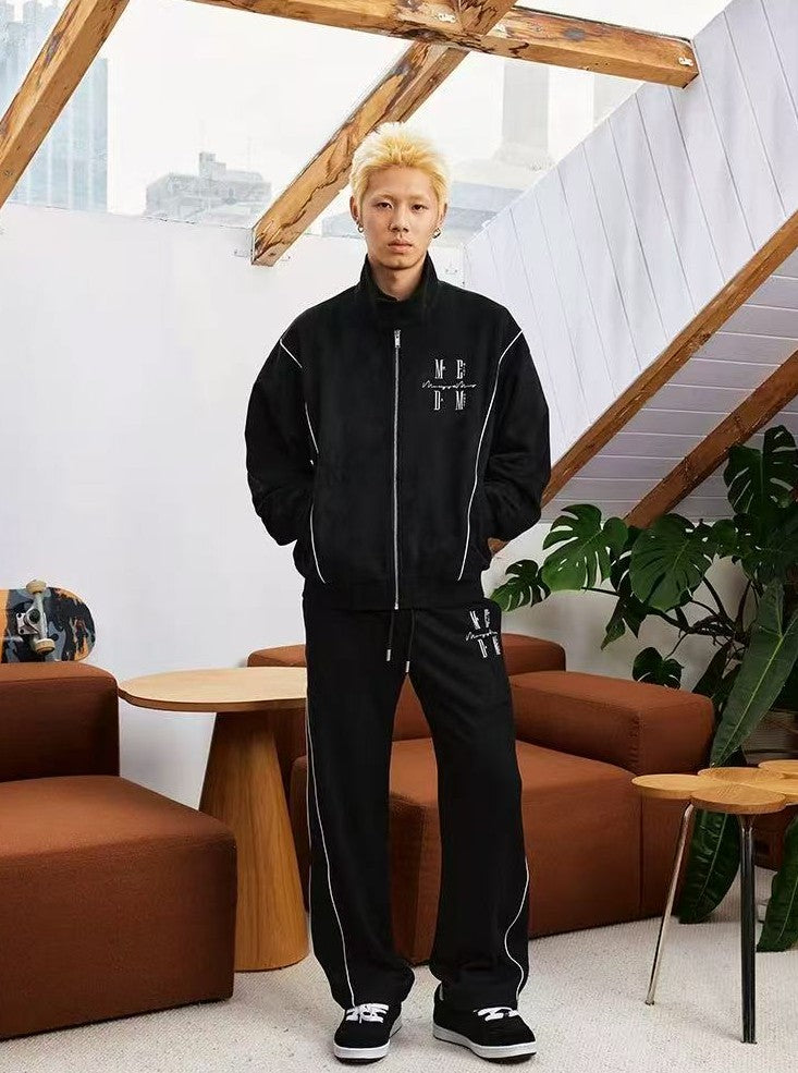 MEDM Stand Collar Suede Paneled Jacket