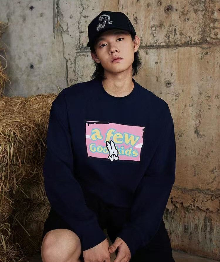 AFGK Rabbit Graffiti Print Long Sleeve T-Shirt