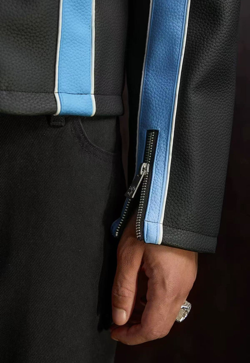 STK Vintage Striped Racing Leather Jacket