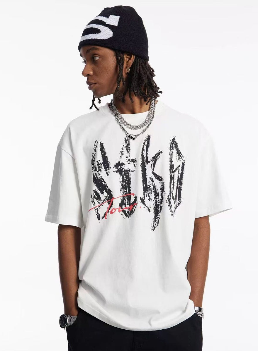 STK Vintage Font Logo Print Crew Neck T-Shirt