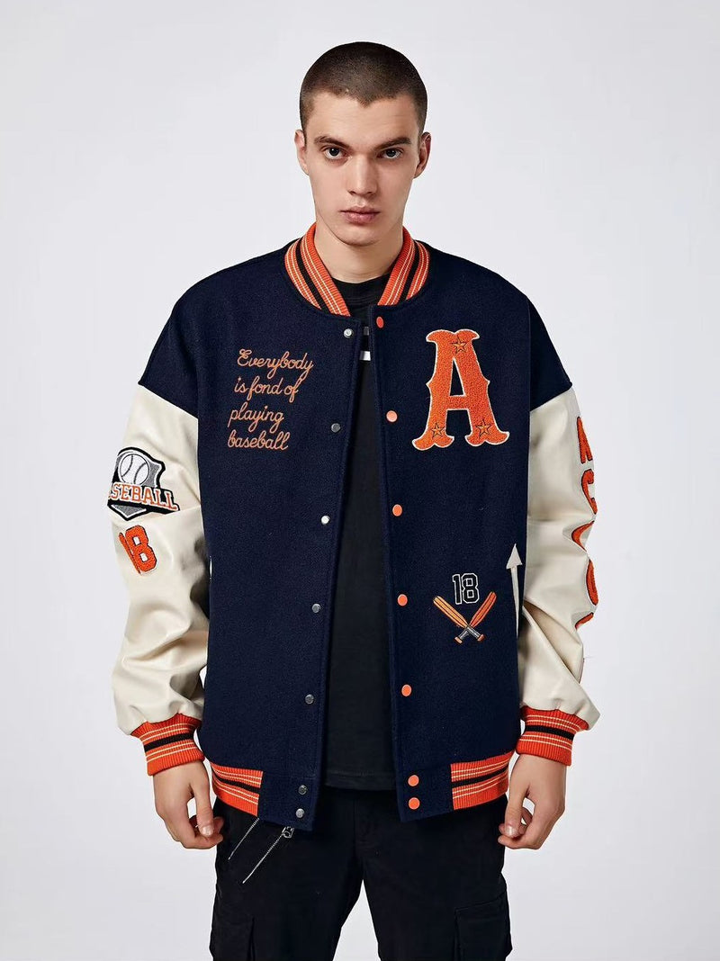 ACHOCK High Street Two-tone Baseball Embroidered Varsity Jacket