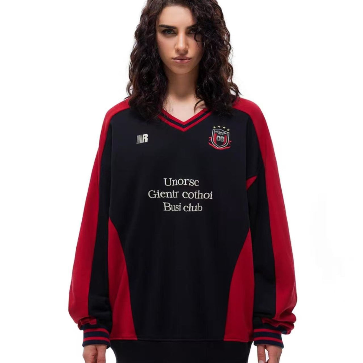FDR Badge V-neck Contrasting Colors Sweater