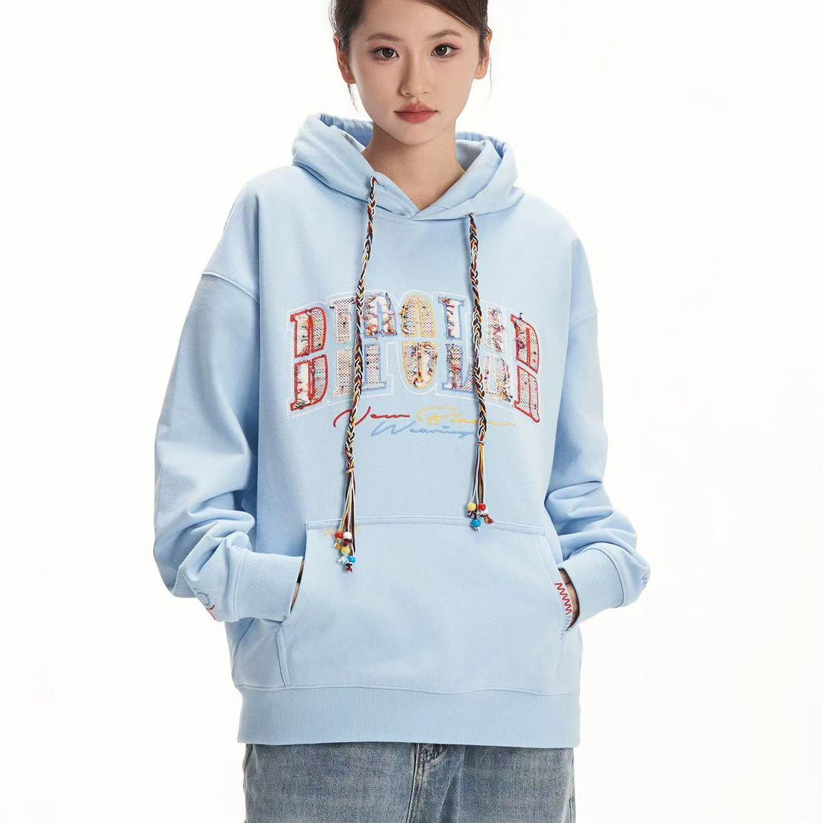 BIPOLAR Rainbow Tassel Appliqué Embroidered Hoodie