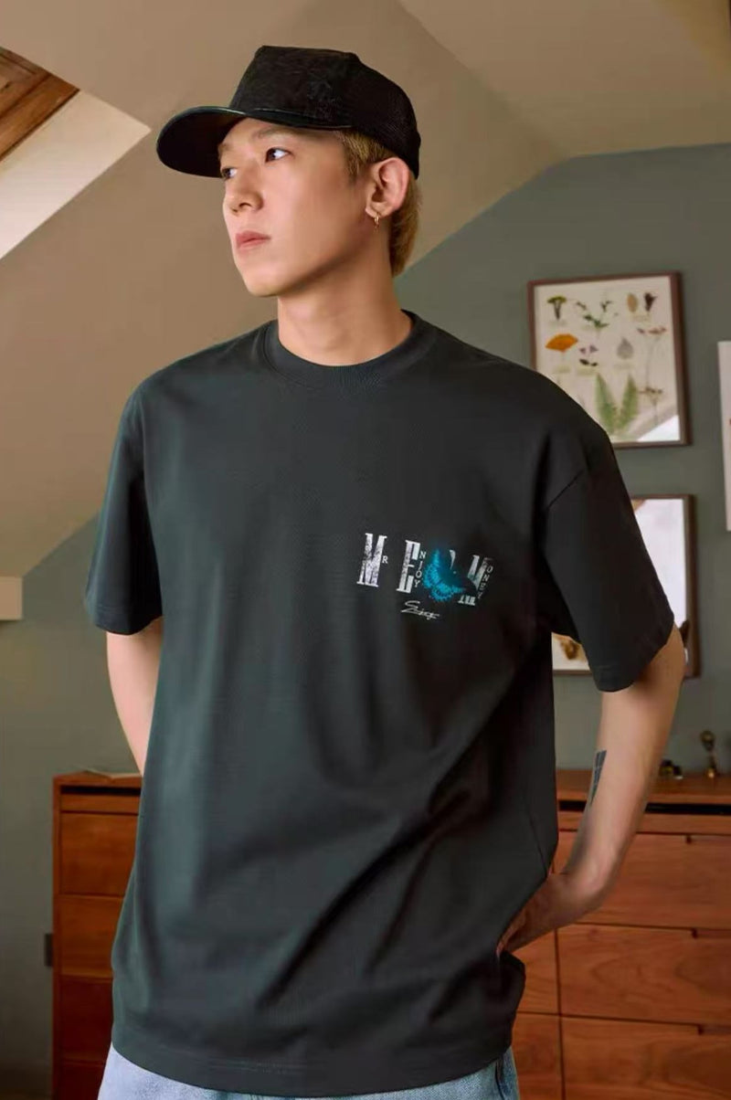 MEDM Luminous Butterfly Thermoset Oil Print Short Sleeve T-Shirt