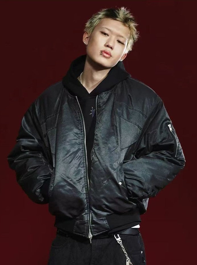REMEDY Pleated Quilted  Bomber Jacket