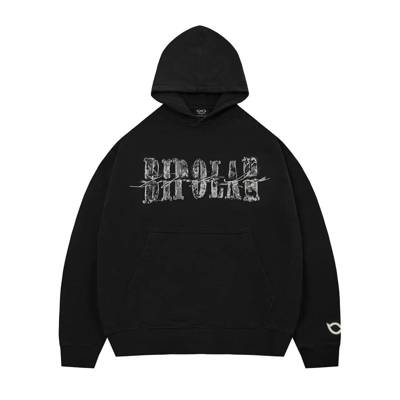 BIPOLAR Destroyed and Torn Creative Design Denim Patch Hoodie