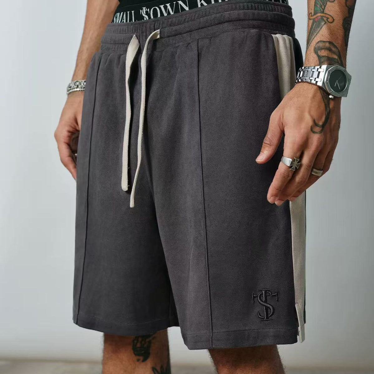 STK Vintage Embroidered Suede Patchwork Shorts