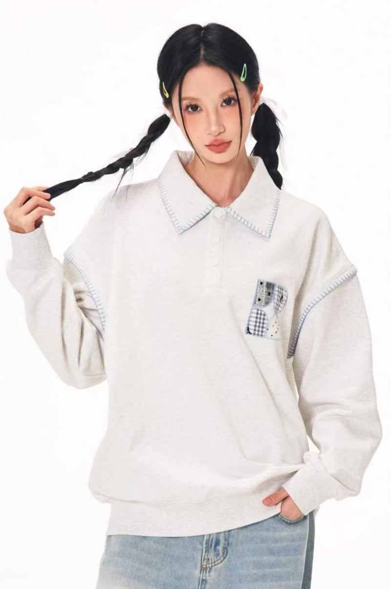 BIPOLAR Lace Patch Polo Sweatshirt
