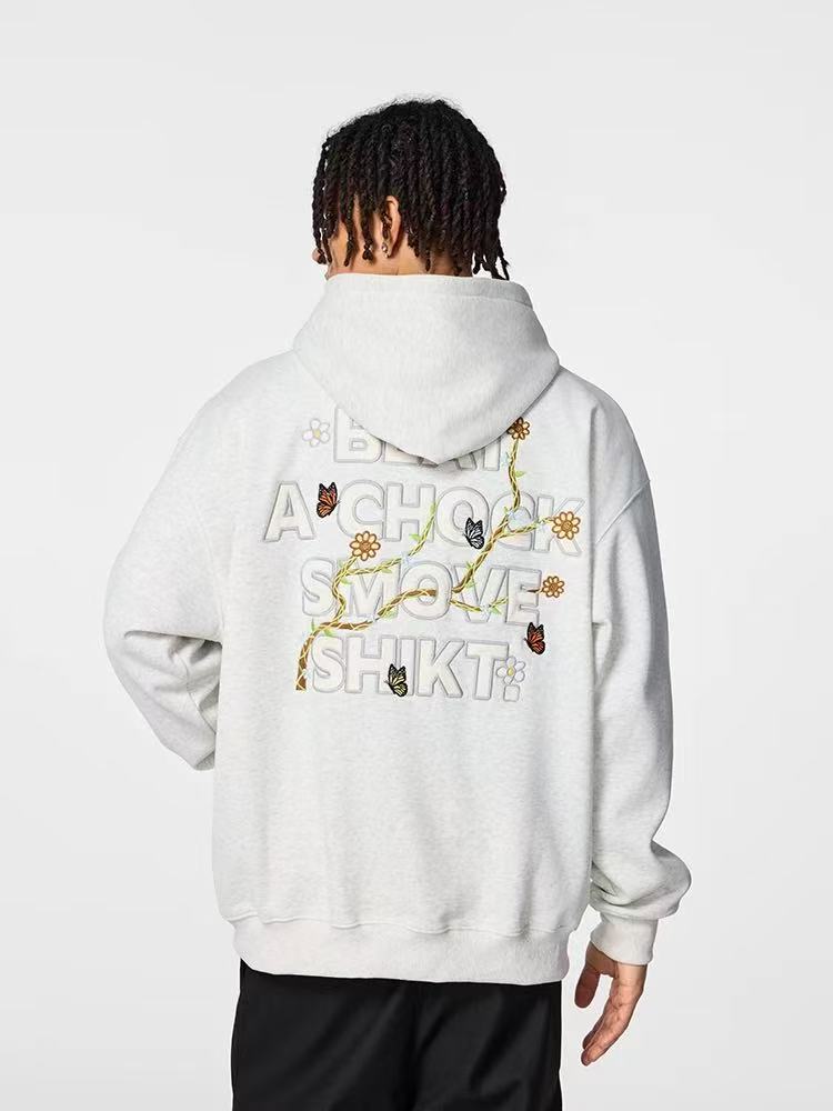 ACHOCK Floral Patch Embroidered Hooded Sweatshirt