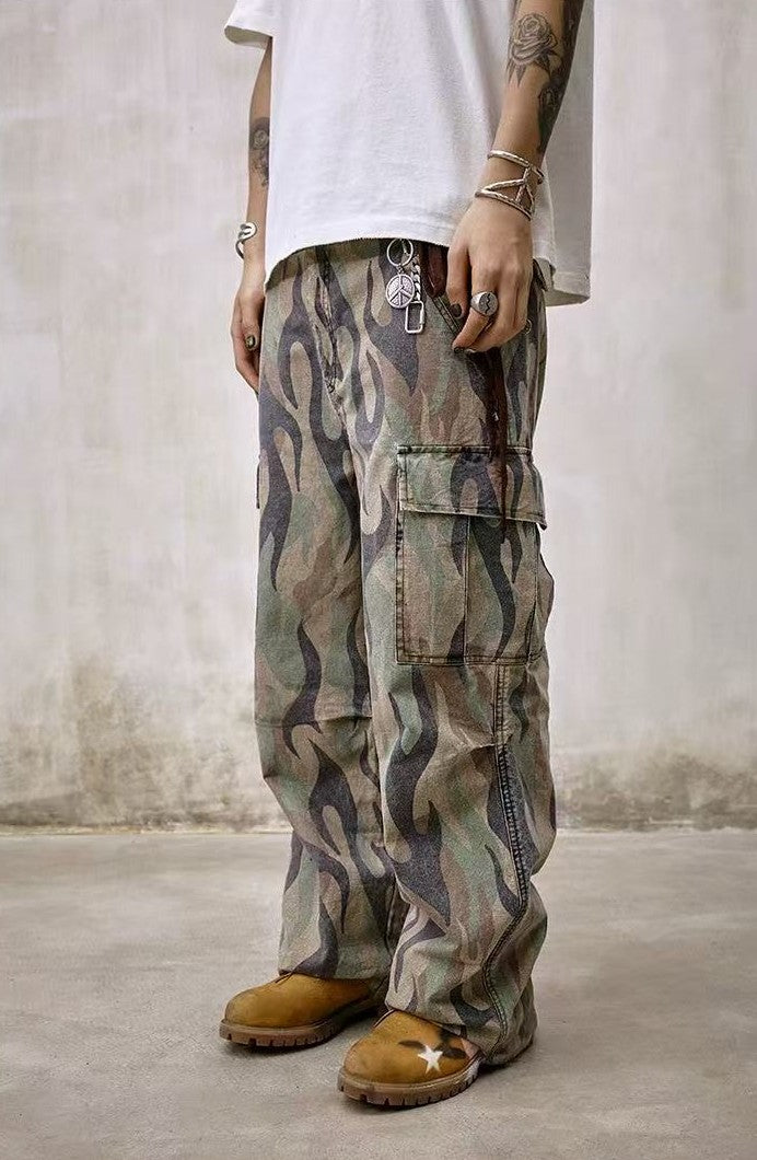 REMEDY Frayed Flame Camouflage Cargo Long Pants