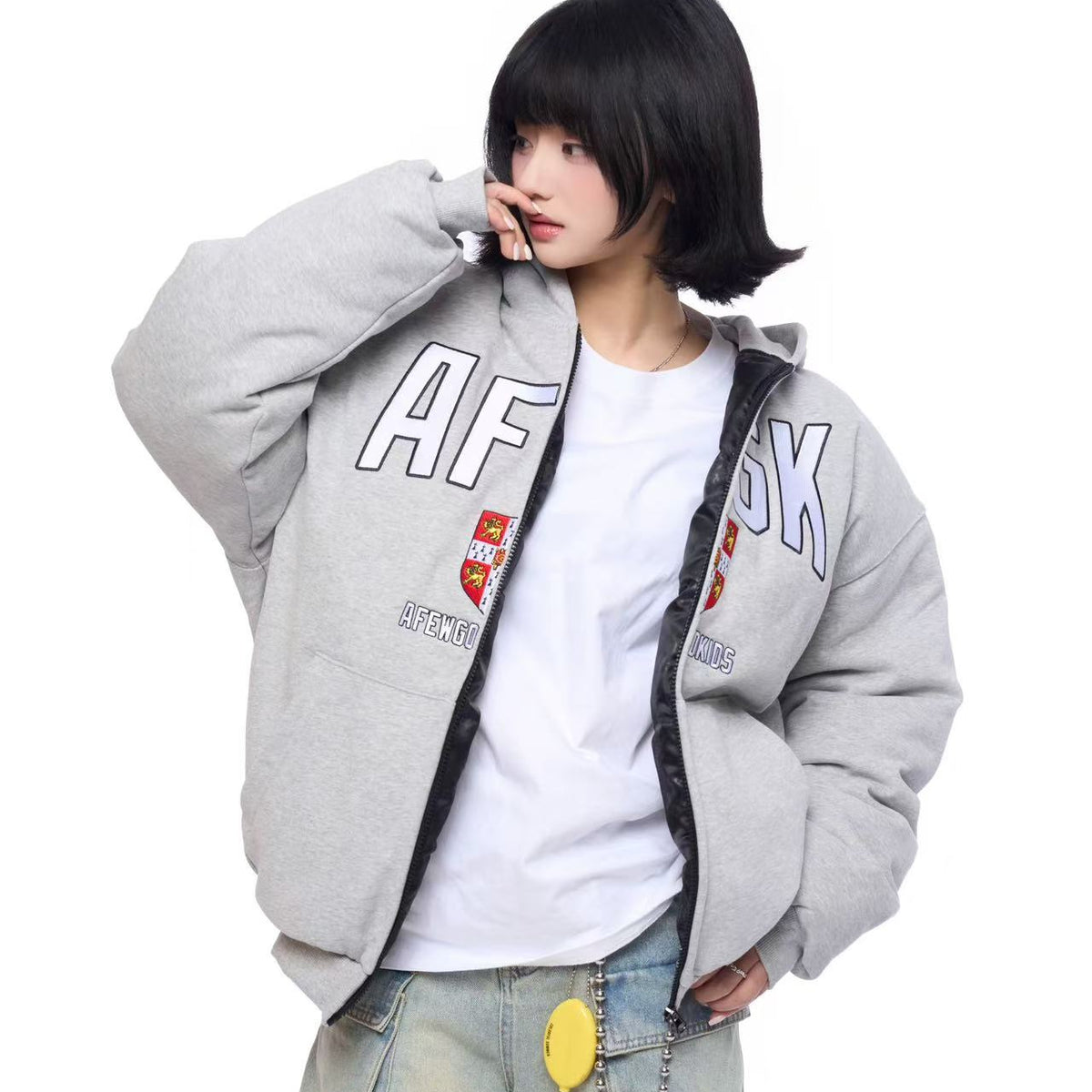 AFGK Badge Embroidered Down Hoodie Jacket