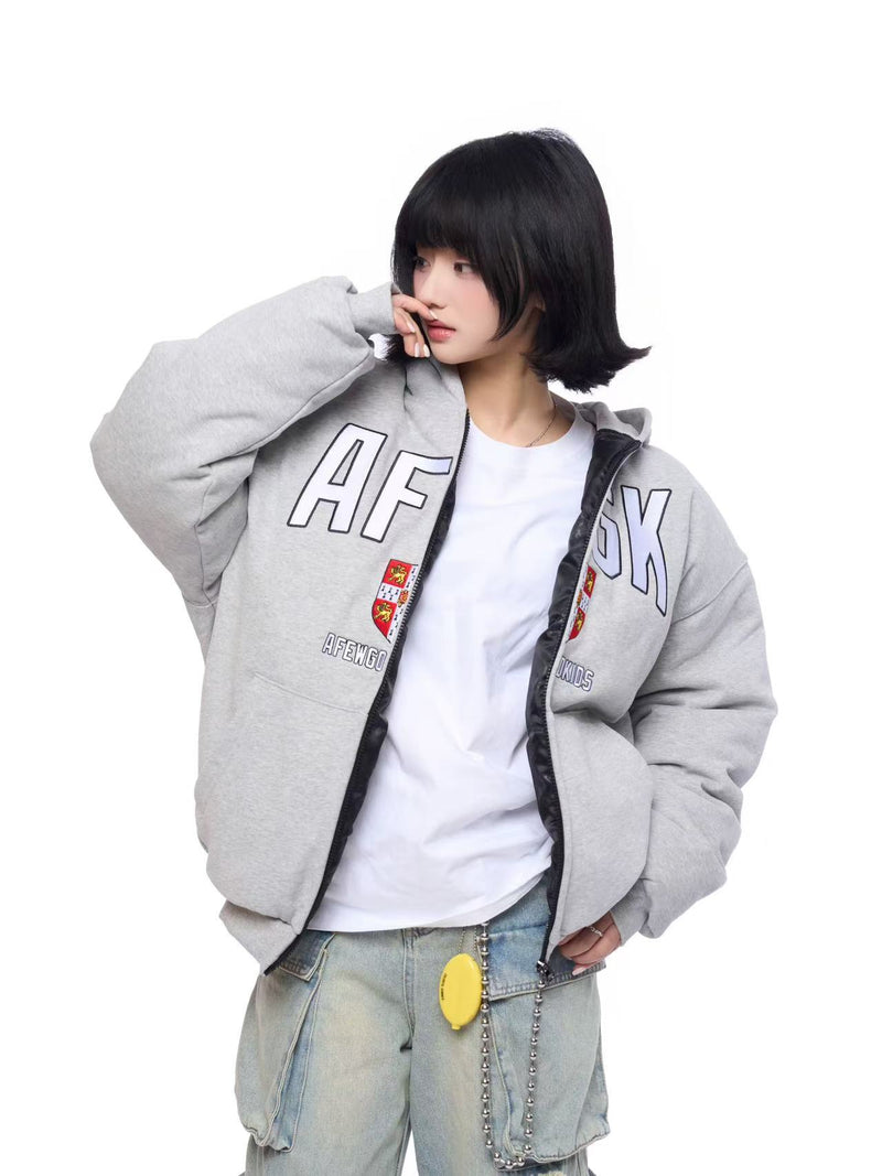 AFGK Badge Embroidered Down Hoodie Jacket