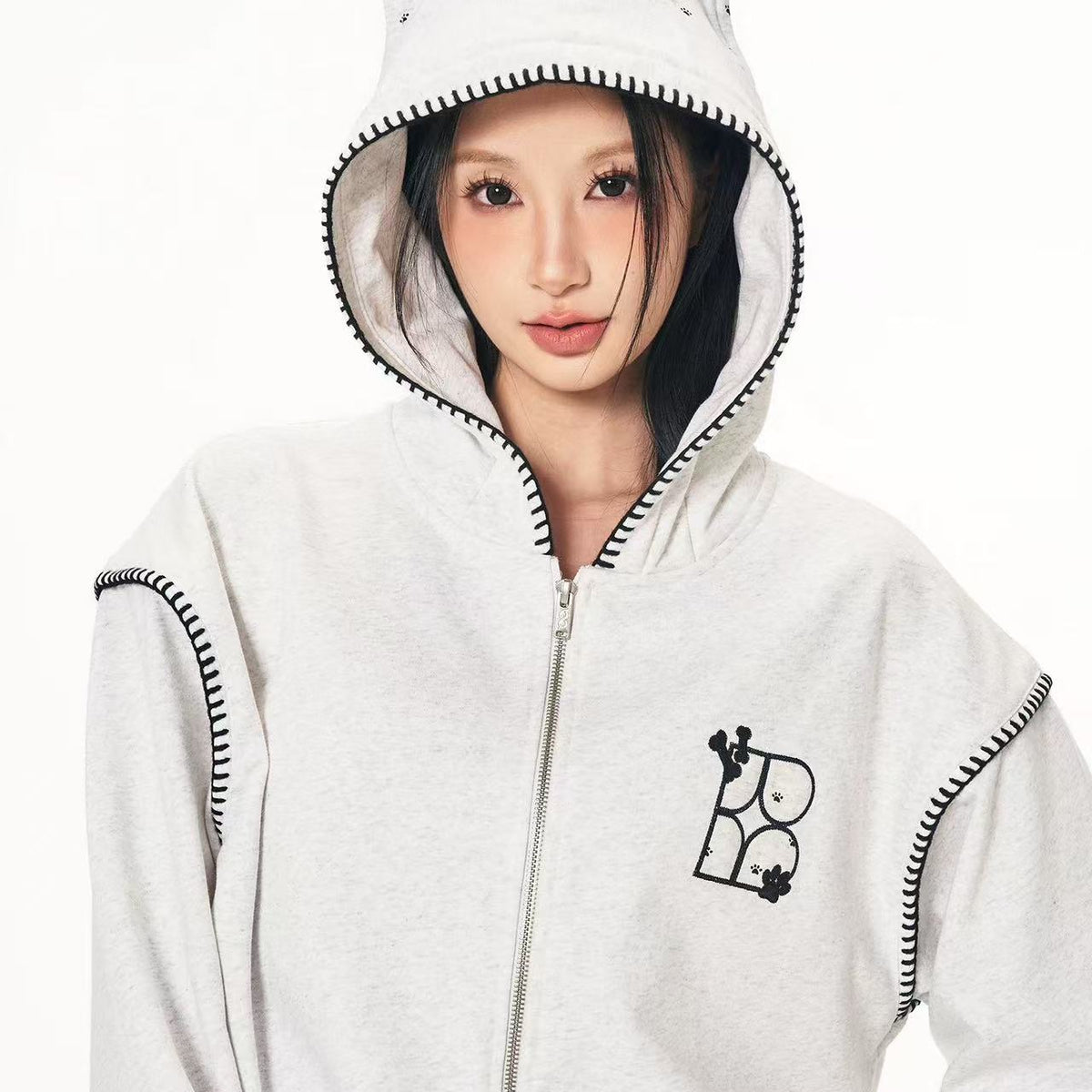 BIPOLAR Dog Ear Patch Zipper Hoodie