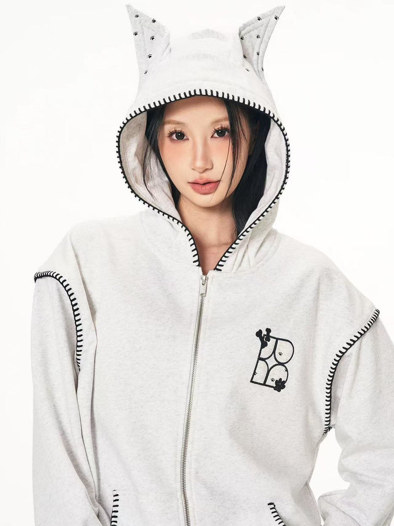 BIPOLAR Dog Ear Patch Zipper Hoodie