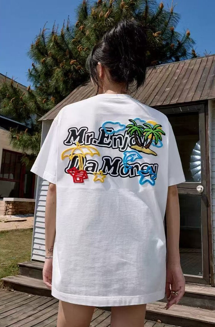 MEDM Toothbrush Embroidered Coconut Tree Short-sleeved T-shirt