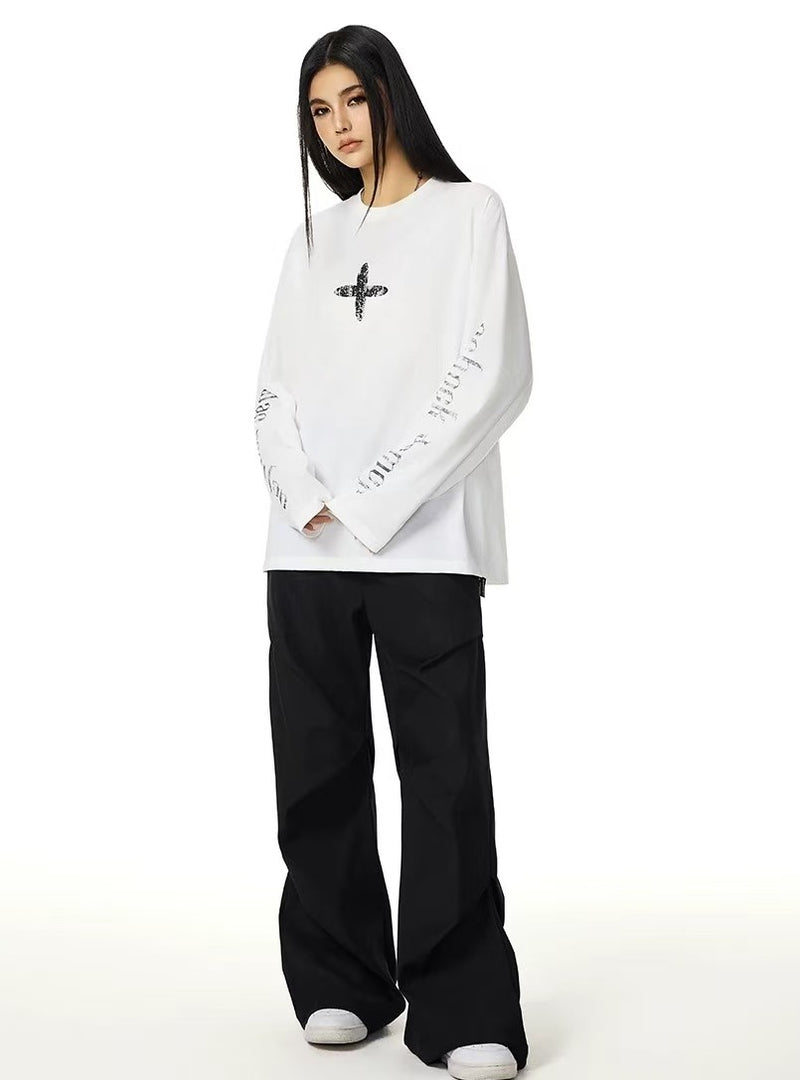 ACHOCK Retro Simple Cross Long-sleeved Tee