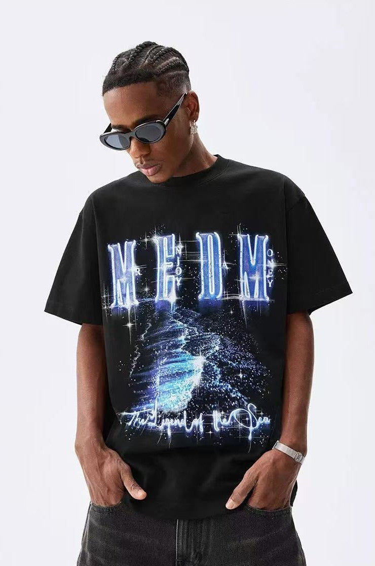 MEDM Heat-set Oil Printed Blue Tears Short-sleeved T-shirt
