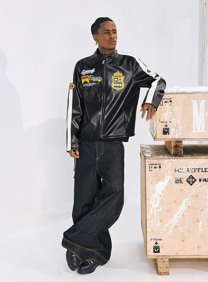 MEDM Retro Racing Leather Jacket
