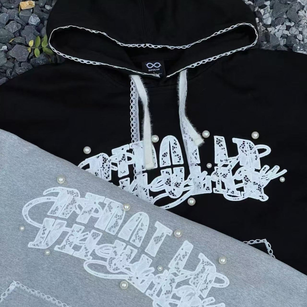 BIPOLAR Lace Pearl Patch Logo Hoodie